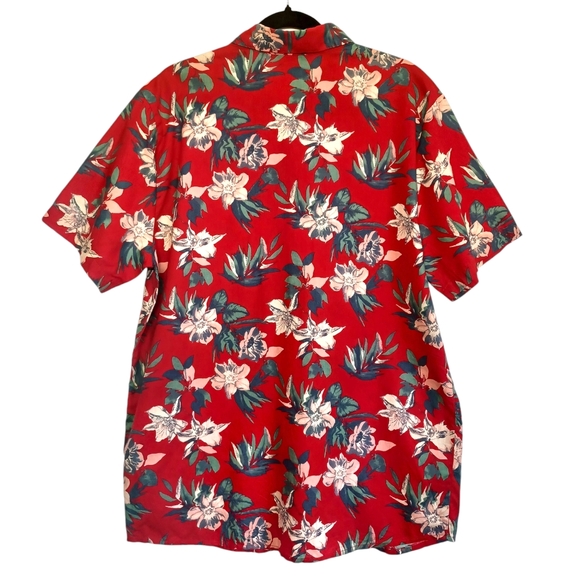 VOLCOM Tropical Colorful Blue Floral Print Red Short Sleeve Button Front Shirt - Picture 4 of 7